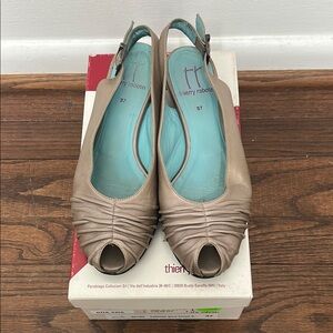 Thierry Rabotin Taupe Peep Toe Slingback Heels
